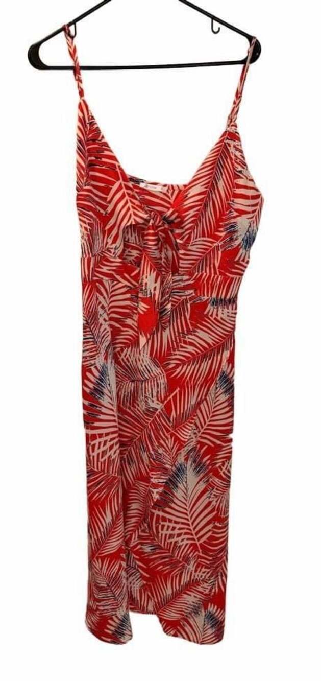 CUPSHE Women's Red Leaf Print Sleeveless Knot V Neck Dress
